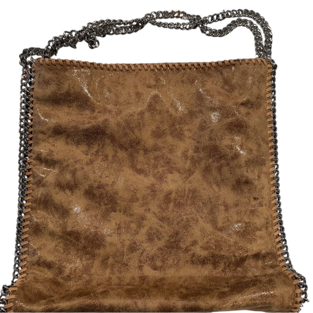 Urban Outfitters Silence & Noise Tan Brown Suede-Look Chain-Trim Shoulder Bag
